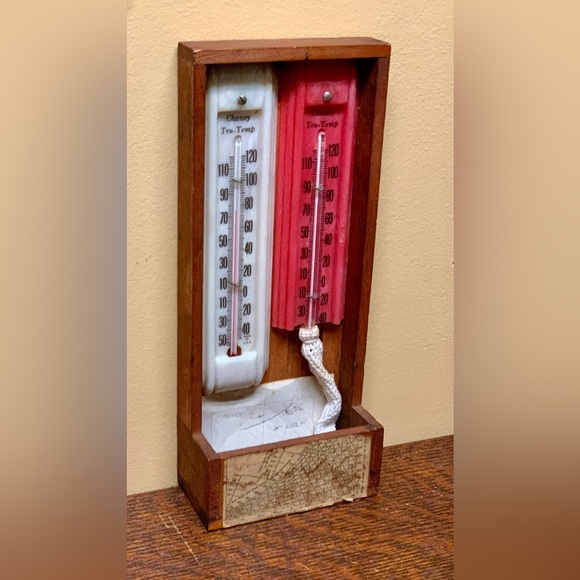 Mid Century Vintage Wood Mounted Thermometer Set - Picture 3 of 16
